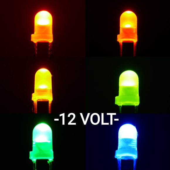 12 Volt 3mm Color Diffused Lens LEDs (5)