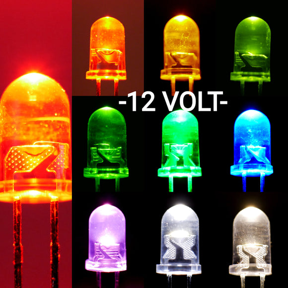 12 Volt 5mm Clear Lens LEDs (5)