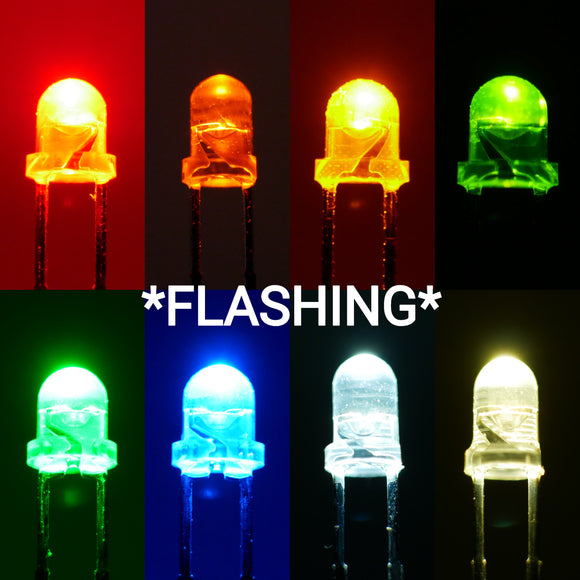 3mm Flashing Clear Lens LEDs (5)